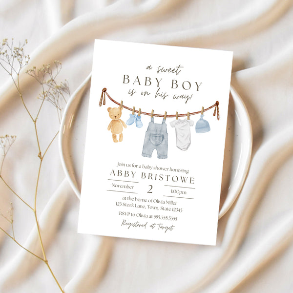 A Sweet Baby Boy | Baby Boy Shower Invitations | Ollie + Hank