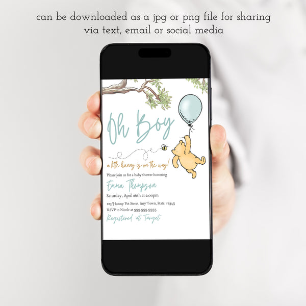 Winnie The Pooh Shower Invitation | Baby Boy Baby Shower Invitation | Ollie + Hank