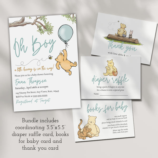 Winnie The Pooh Shower Invitation | Baby Boy Baby Shower Invitation | Ollie + Hank