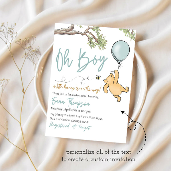 Winnie The Pooh Shower Invitation | Baby Boy Baby Shower Invitation | Ollie + Hank