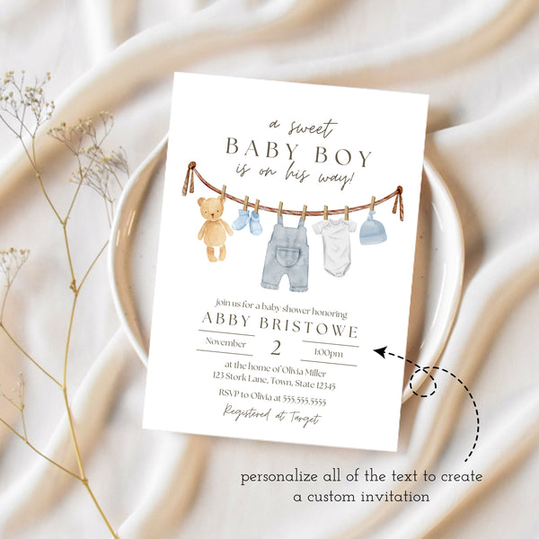 A Sweet Baby Boy | Baby Boy Shower Invitations | Ollie + Hank