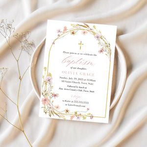 Baby Girl Baptism Invitation | Boho Baptism Invitation