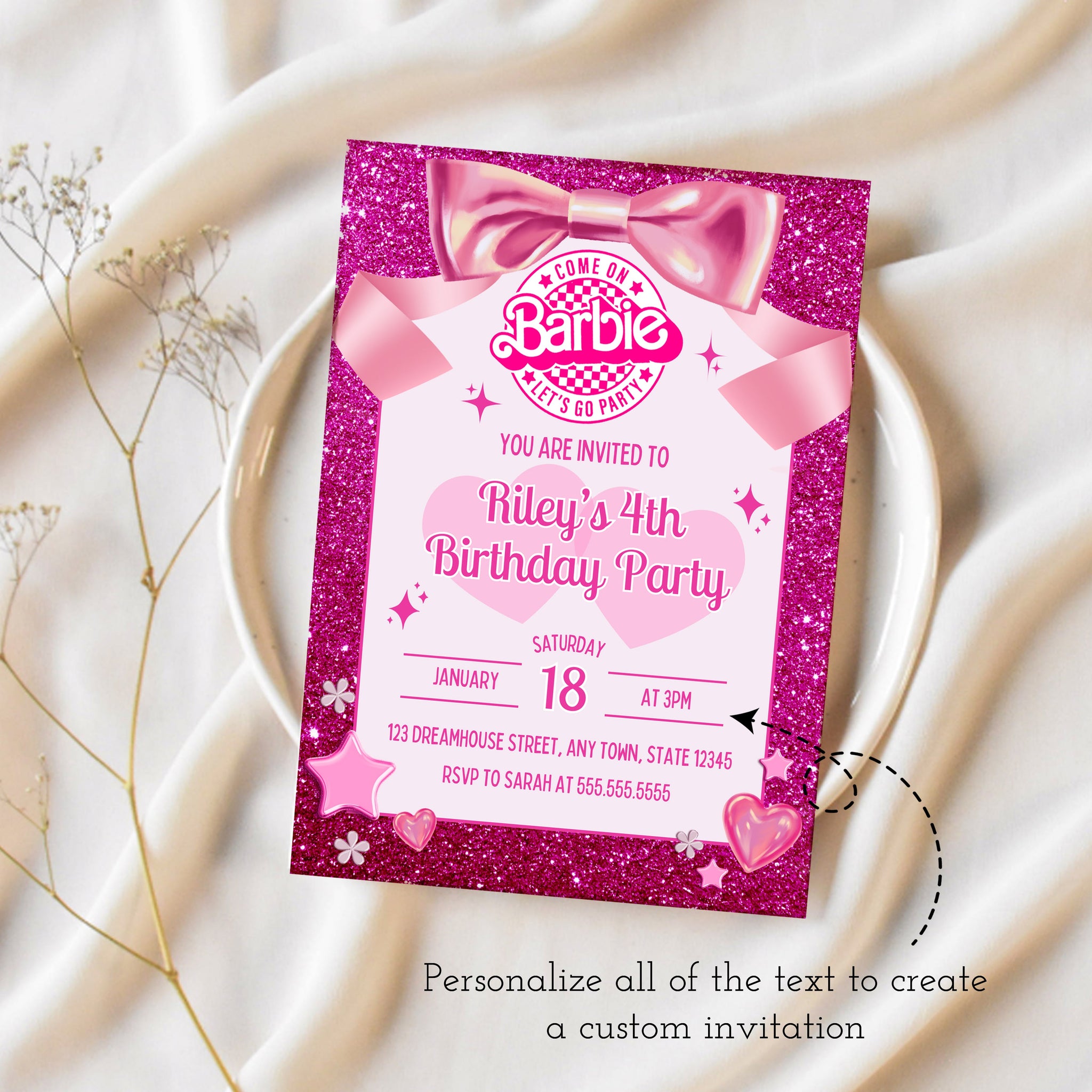Barbie Birthday Invitation Template Ollie Hank