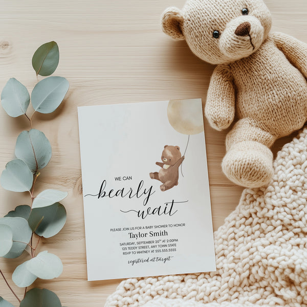 We Can Bearly Wait Invitations | Bear Baby Shower Invitations | Ollie + Hank