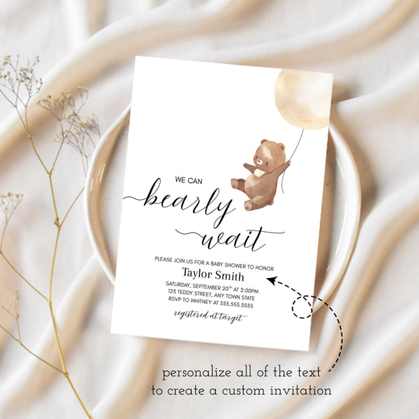 We Can Bearly Wait Invitations | Bear Baby Shower Invitations | Ollie + Hank