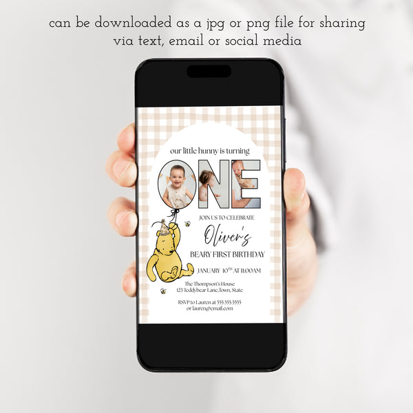 Winnie The Pooh 1st Birthday Invitations | Beary First Birthday | Ollie + Hank