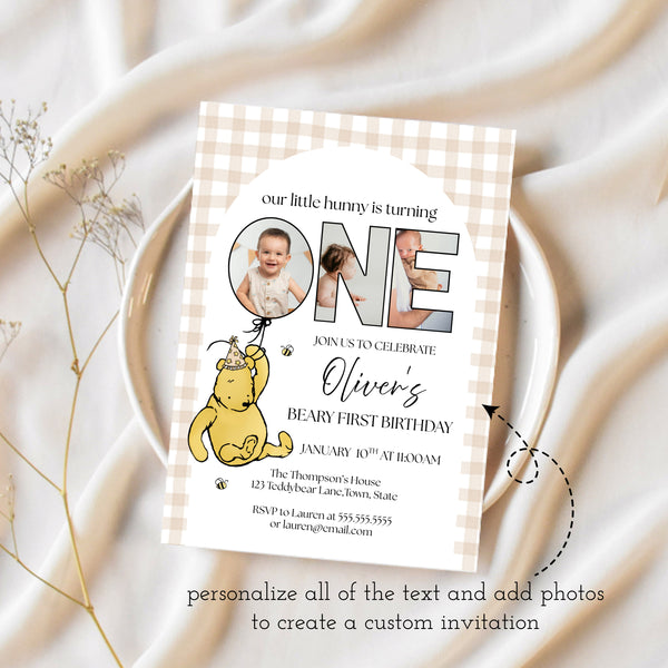 Winnie The Pooh 1st Birthday Invitations | Beary First Birthday | Ollie + Hank
