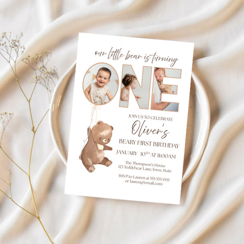 Beary First Birthday | 1st Birthday Invitation | Ollie + Hank