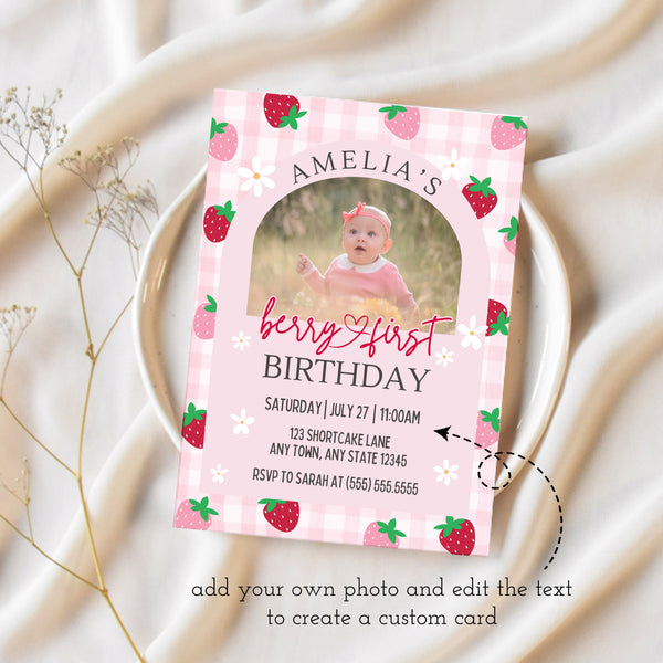 Strawberry Birthday Theme | Berry First Birthday Invitation | Ollie + Hank