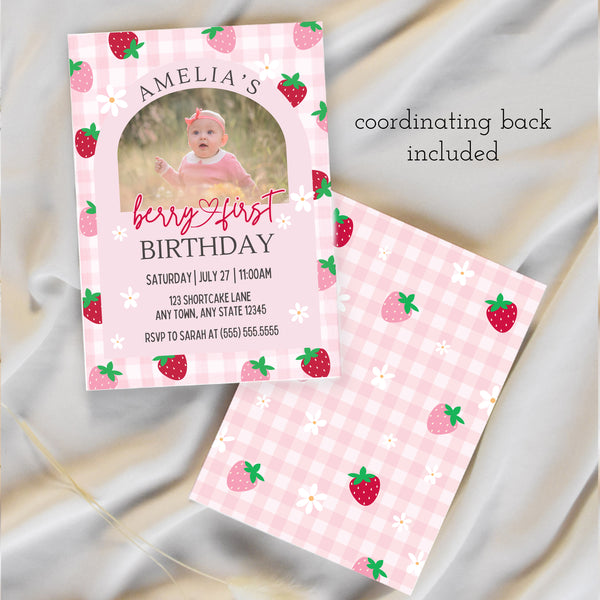 Strawberry Birthday Theme | Berry First Birthday Invitation | Ollie + Hank
