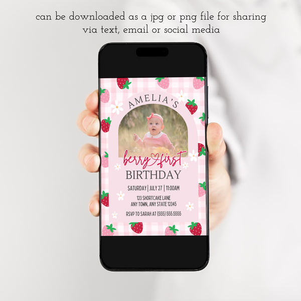 Strawberry Birthday Theme | Berry First Birthday Invitation | Ollie + Hank