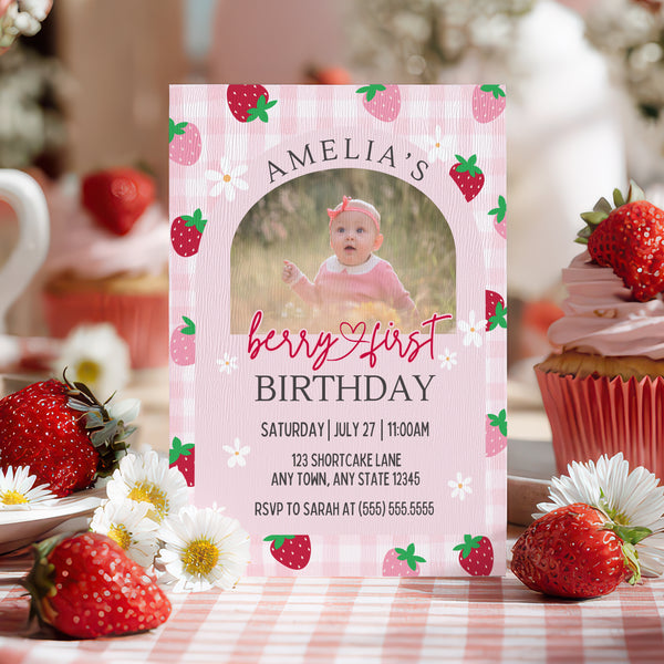Strawberry Birthday Theme | Berry First Birthday Invitation | Ollie + Hank
