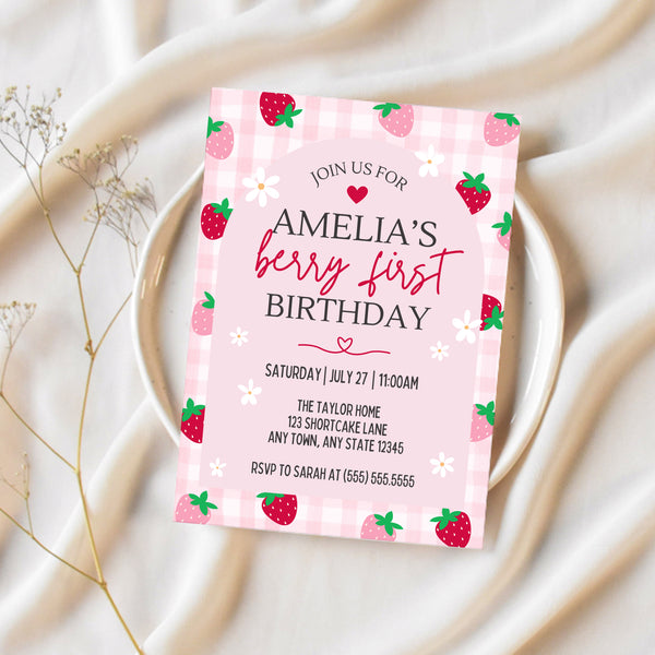 Berry First Birthday Invitation | Strawberry First Birthday Invitation | Ollie + Hank