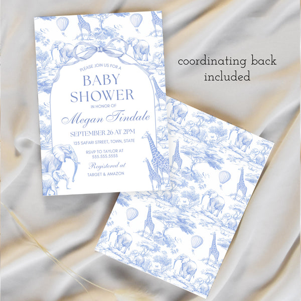 Safari Baby Shower Invitation | Blue Baby Shower | Ollie + Hank