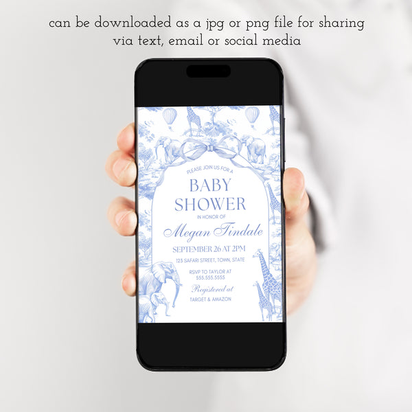 Safari Baby Shower Invitation | Blue Baby Shower | Ollie + Hank