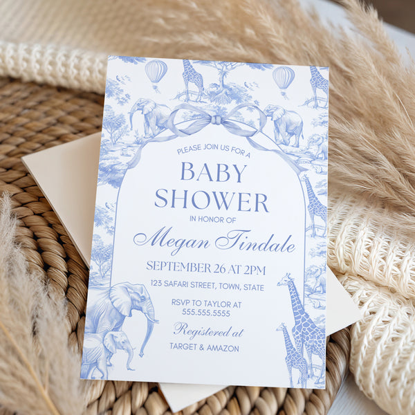 Safari Baby Shower Invitation | Blue Baby Shower | Ollie + Hank