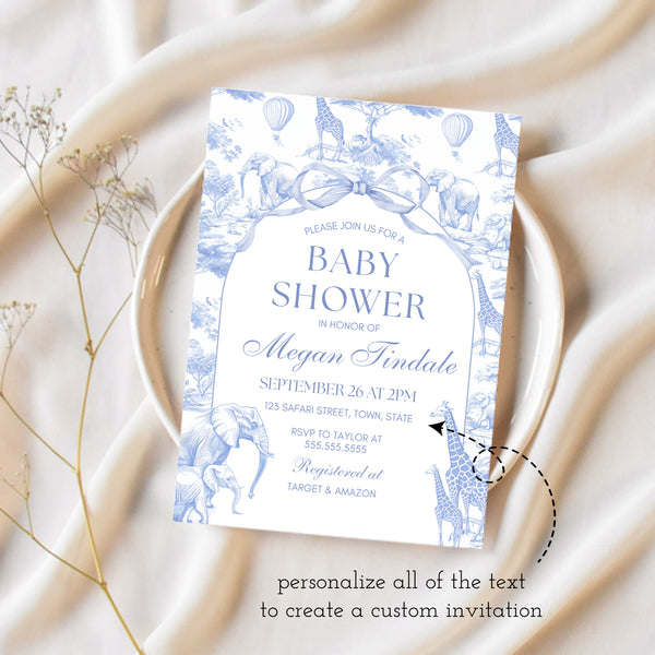 Safari Baby Shower Invitation | Blue Baby Shower | Ollie + Hank