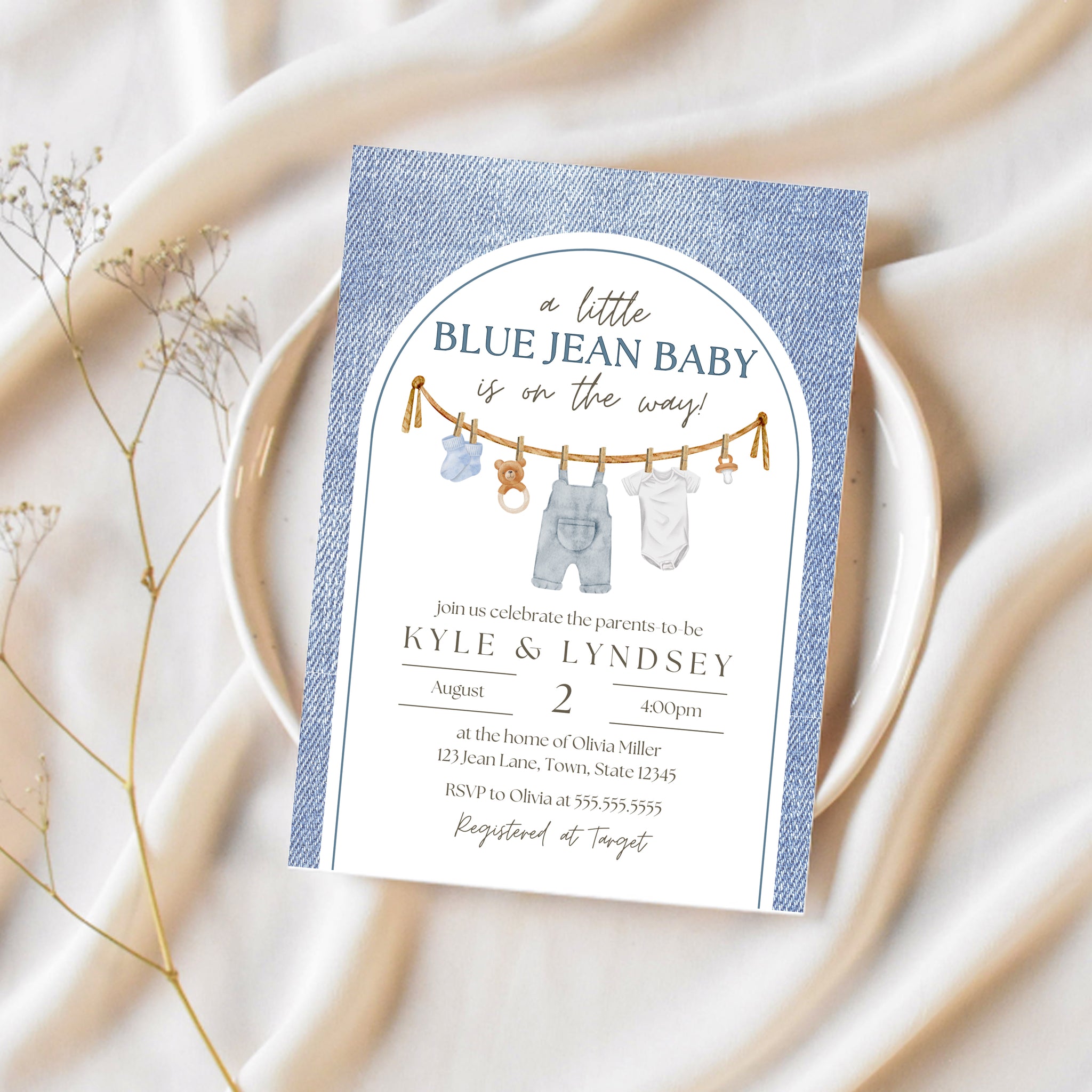 Blue Jean Baby Shower Invitation | A Blue Jean Baby Is On The Way | Ollie + Hank