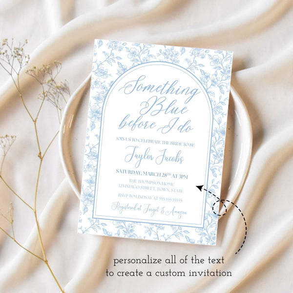 Something Blue Before I Do | Blue Toile Bridal Shower Invitation | Ollie + Hank