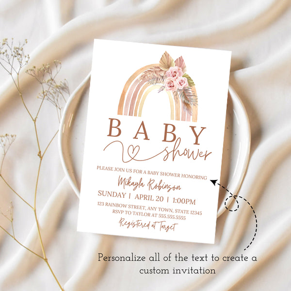 Rainbow Baby Shower Invitation | Boho Baby Shower Invitation | Ollie + Hank