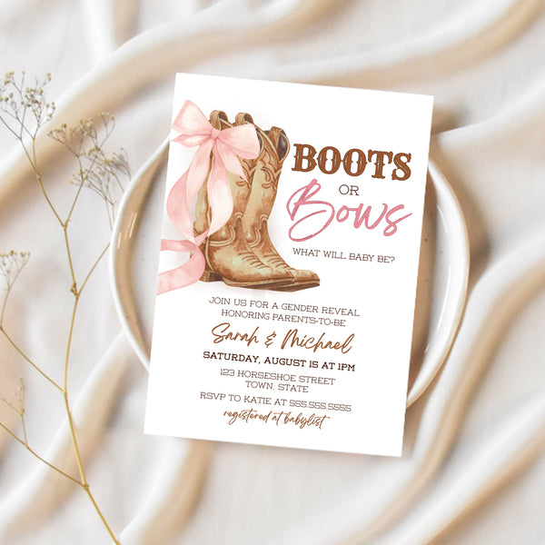 Boots Or Bows Gender Reveal | Gender Reveal Invitation | Ollie + Hank