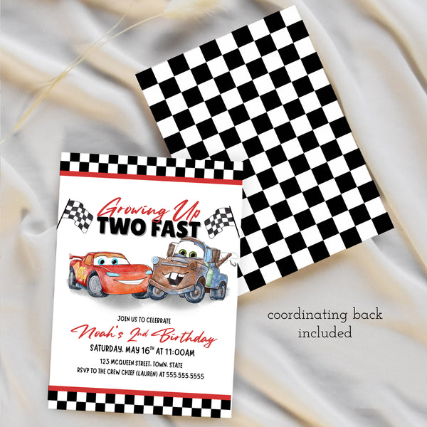Two Fast Birthday Invitation | Cars Birthday Theme Invitation | Ollie + Hank