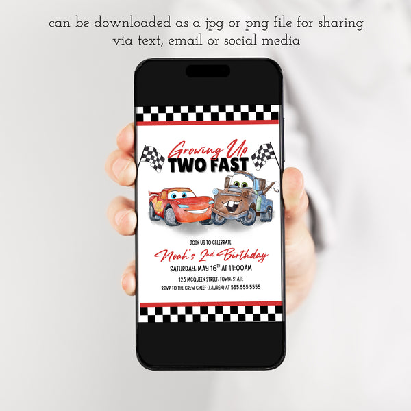 Two Fast Birthday Invitation | Cars Birthday Theme Invitation | Ollie + Hank