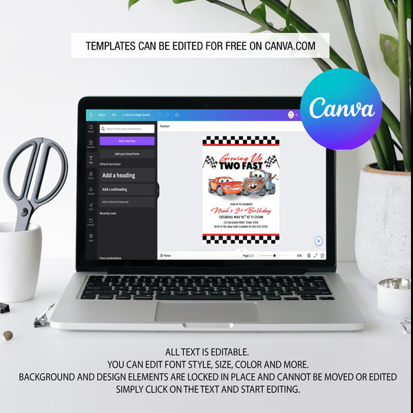 Two Fast Birthday Invitation | Cars Birthday Theme Invitation | Ollie + Hank