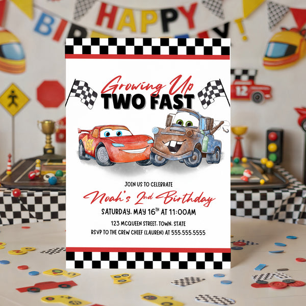 Two Fast Birthday Invitation | Cars Birthday Theme Invitation | Ollie + Hank