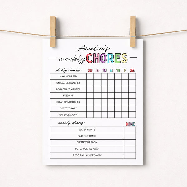 Chore Chart For Kids | Weekly Chore Chart Template | Ollie + Hank