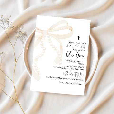 Christening Invitation Baby Girl | Baby Girl Baptism Invitation | Ollie + Hank