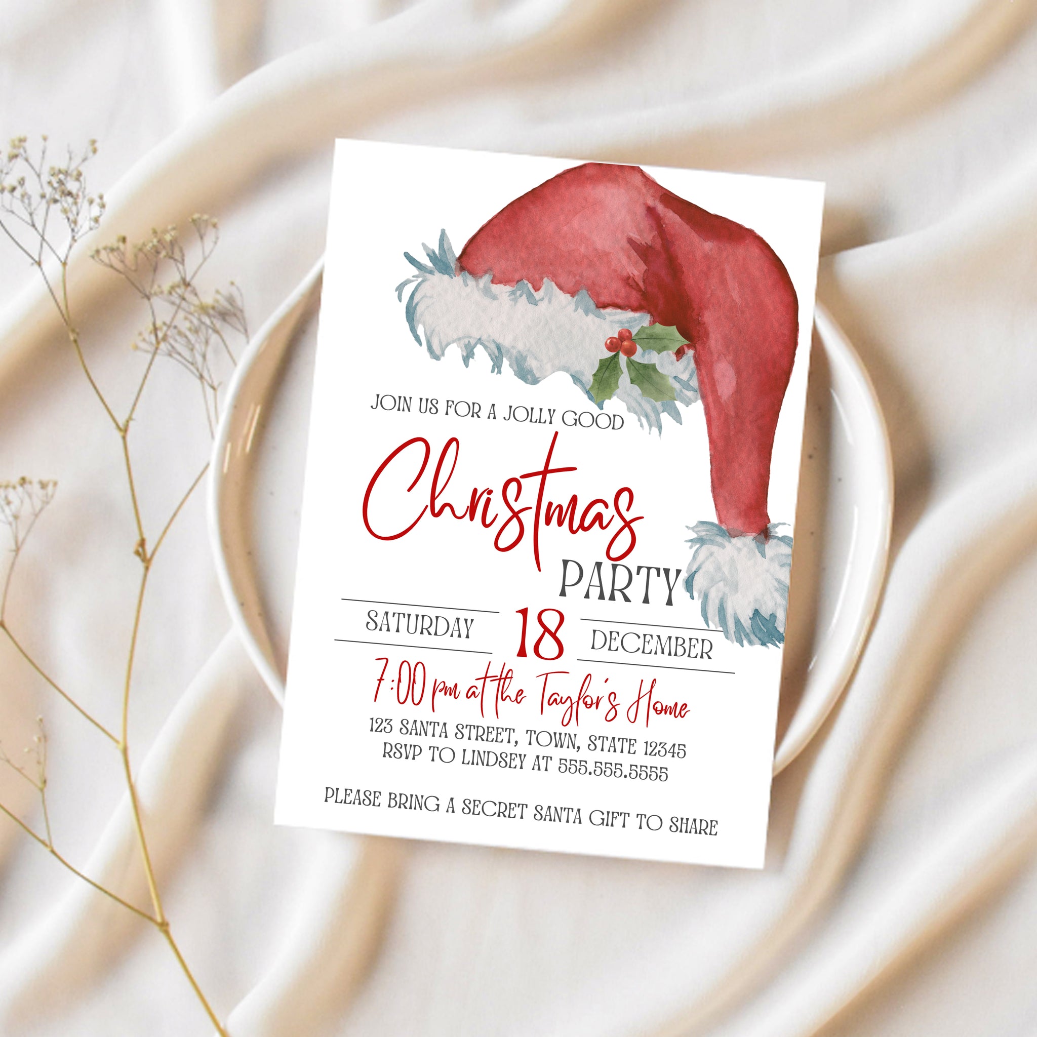 Christmas Holiday Party Invitation | Secret Santa Invitation Template | Ollie + Hank