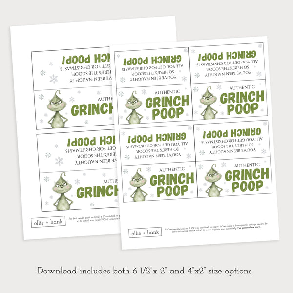 Grinch Poop Printable Tag | Christmas Treat Bag | Ollie + Hank