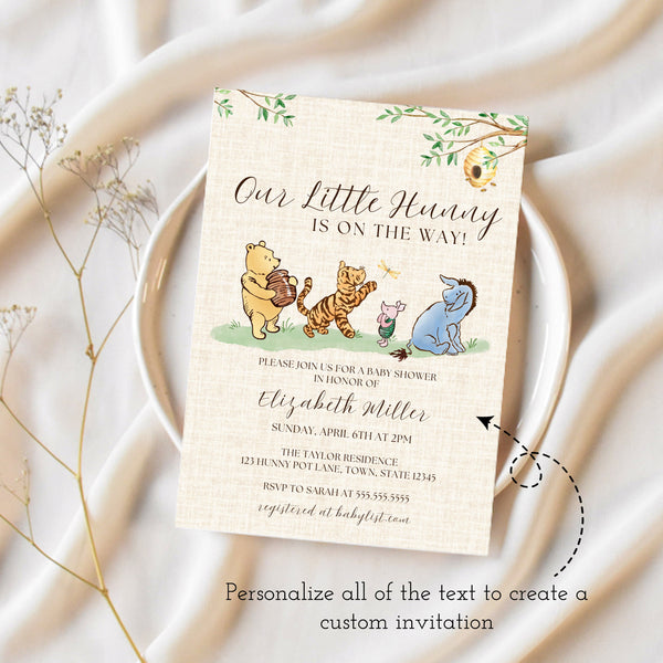 Winnie The Pooh Shower Invitation | Classic Winnie The Pooh Baby Shower | Ollie + Hank