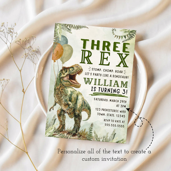 Three Rex Birthday Invitations | Dinosaur Birthday Invitations | Ollie  + Hank