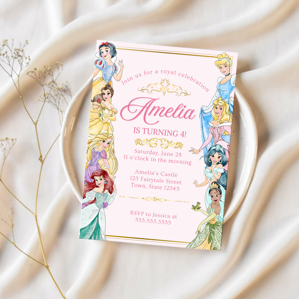 12 X Personalised Princess Birthday Invitations For Girls - A5 Size Handmade UK