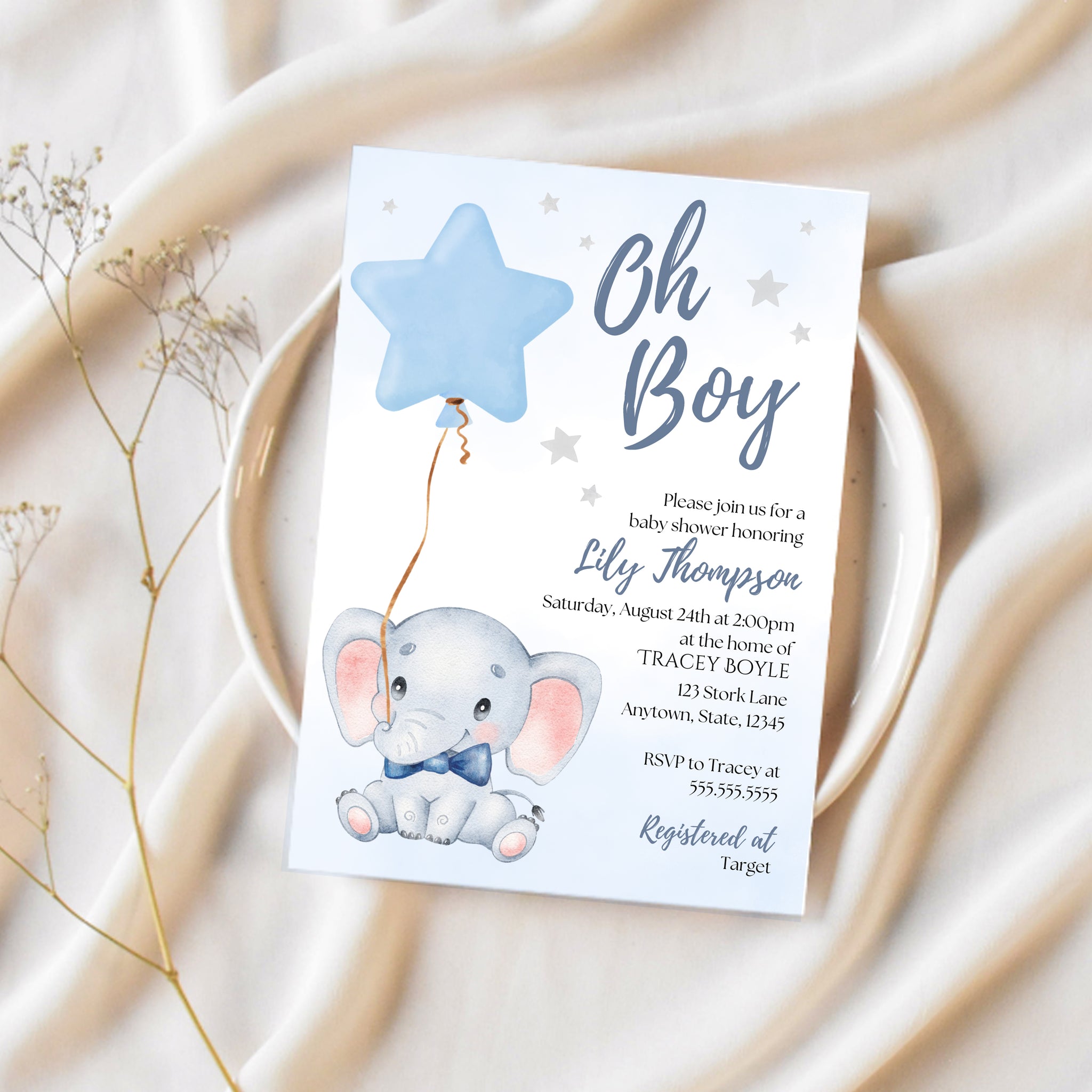 Elephant Baby Shower Invitations Boy | Elephant Baby Shower Invitation Template | Ollie + Hank