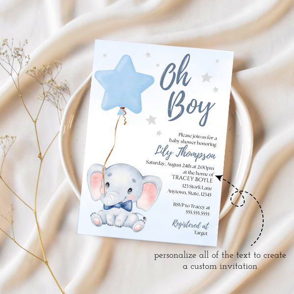 Elephant Baby Shower Invitations Boy | Elephant Baby Shower Invitation Template | Ollie + Hank