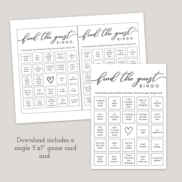 Bridal Shower Game | Find The Guest Bingo | Ollie + Hank