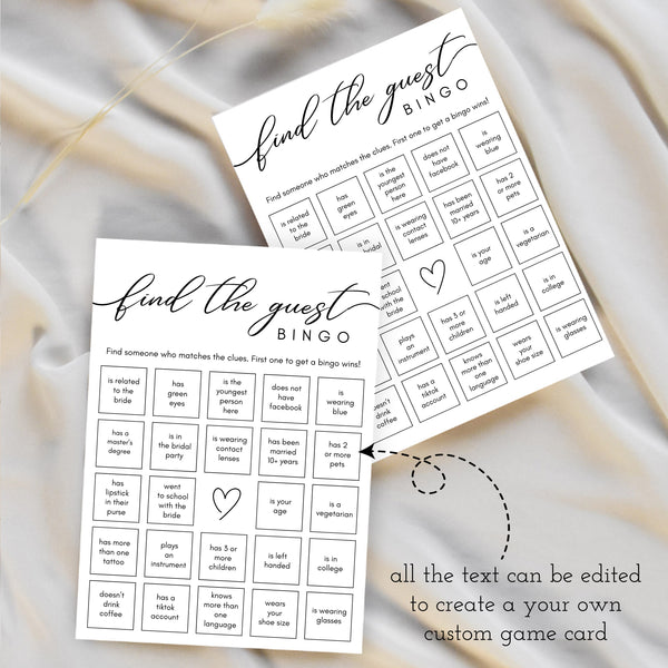 Bridal Shower Game | Find The Guest Bingo | Ollie + Hank