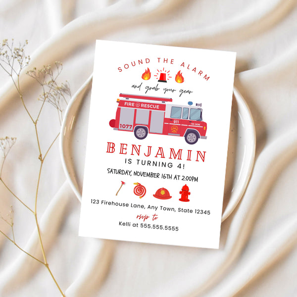 Fire Truck Birthday | Firetruck Birthday Invitation | Ollie + Hank