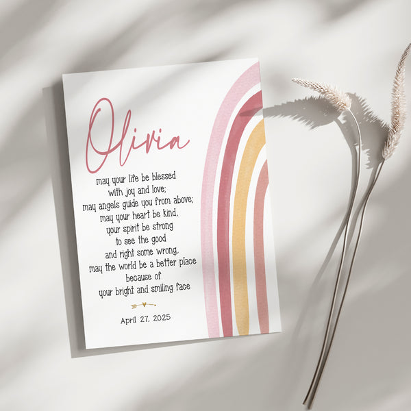 First Communion Gift For Goddaughter | Rainbow Blessing Print | Ollie + Hank