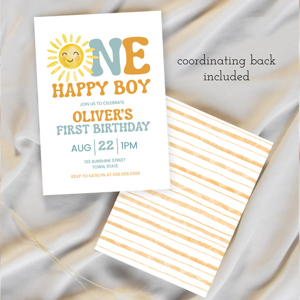 One Happy Boy Birthday Invite | First Birthday Invitation | Ollie + Hank