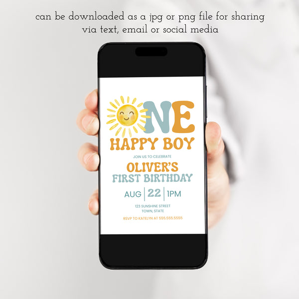 One Happy Boy Birthday Invite | First Birthday Invitation | Ollie + Hank