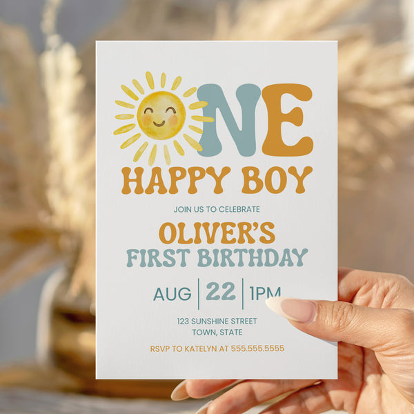 One Happy Boy Birthday Invite | First Birthday Invitation | Ollie + Hank