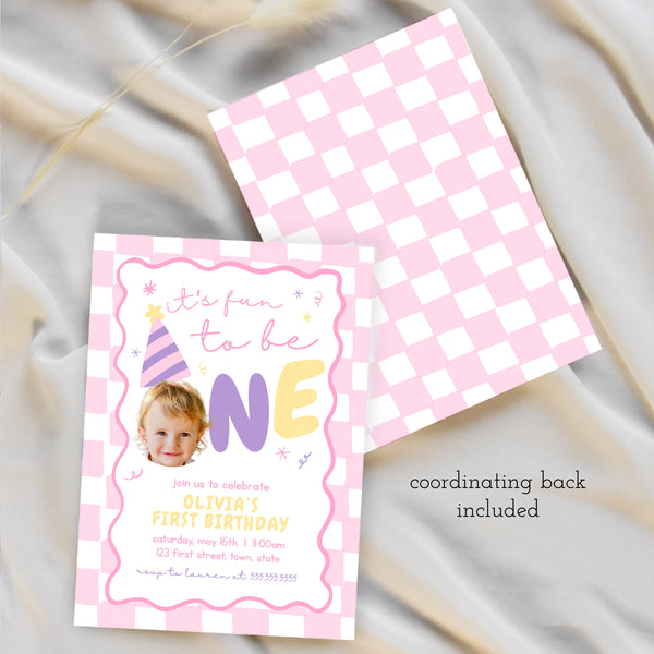 Fun To Be One Birthday Invitation | First Birthday Invitation | Ollie + Hank