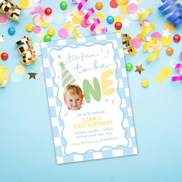 Fun To Be One Birthday Invitation | First Birthday Invitation | Ollie + Hank