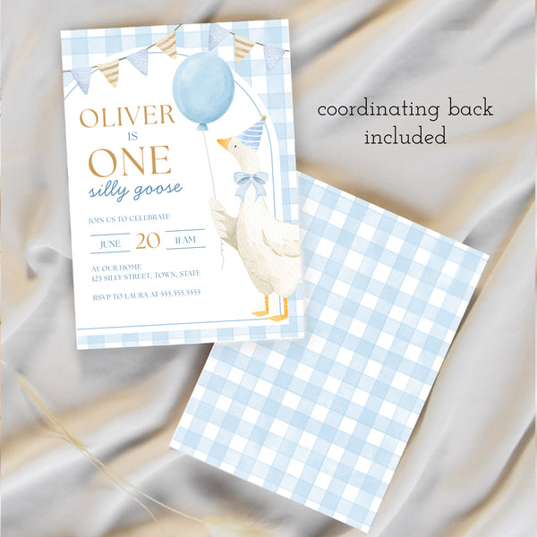 One Silly Goose | First Birthday Invitation For Boy | Ollie + Hank