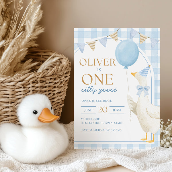 One Silly Goose | First Birthday Invitation For Boy | Ollie + Hank