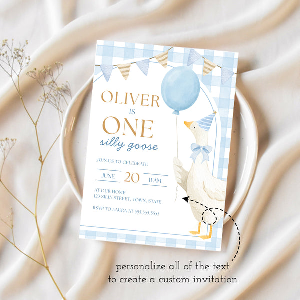 One Silly Goose | First Birthday Invitation For Boy | Ollie + Hank
